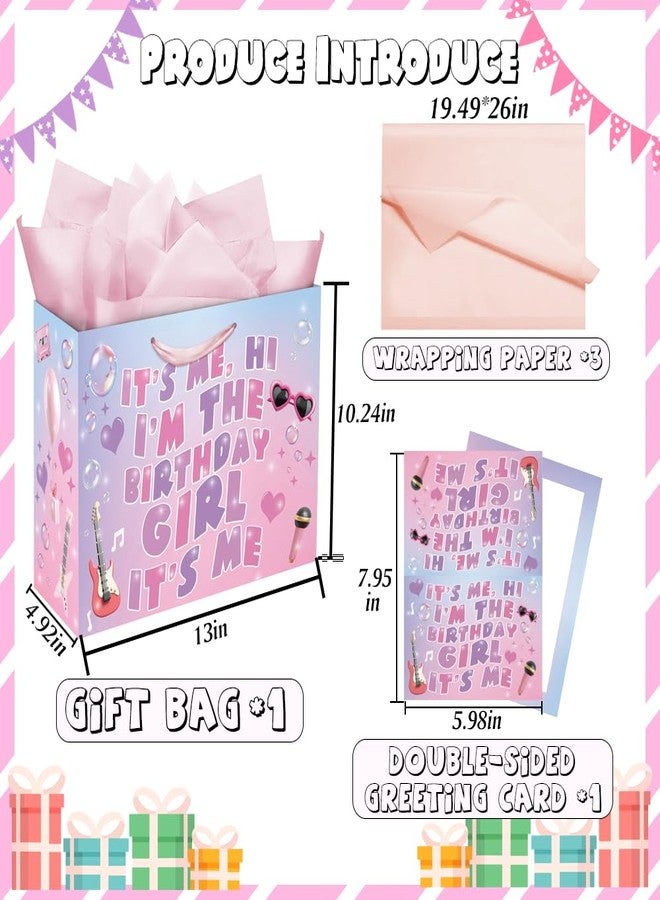 Eaureum It's Me Hi I'm The Birthday Girl Gift Bag for Girls, Purple Pink Blue Birthday Gift Bag Party Decorations for Girls Daughter Granddaughter Friends - Image 2